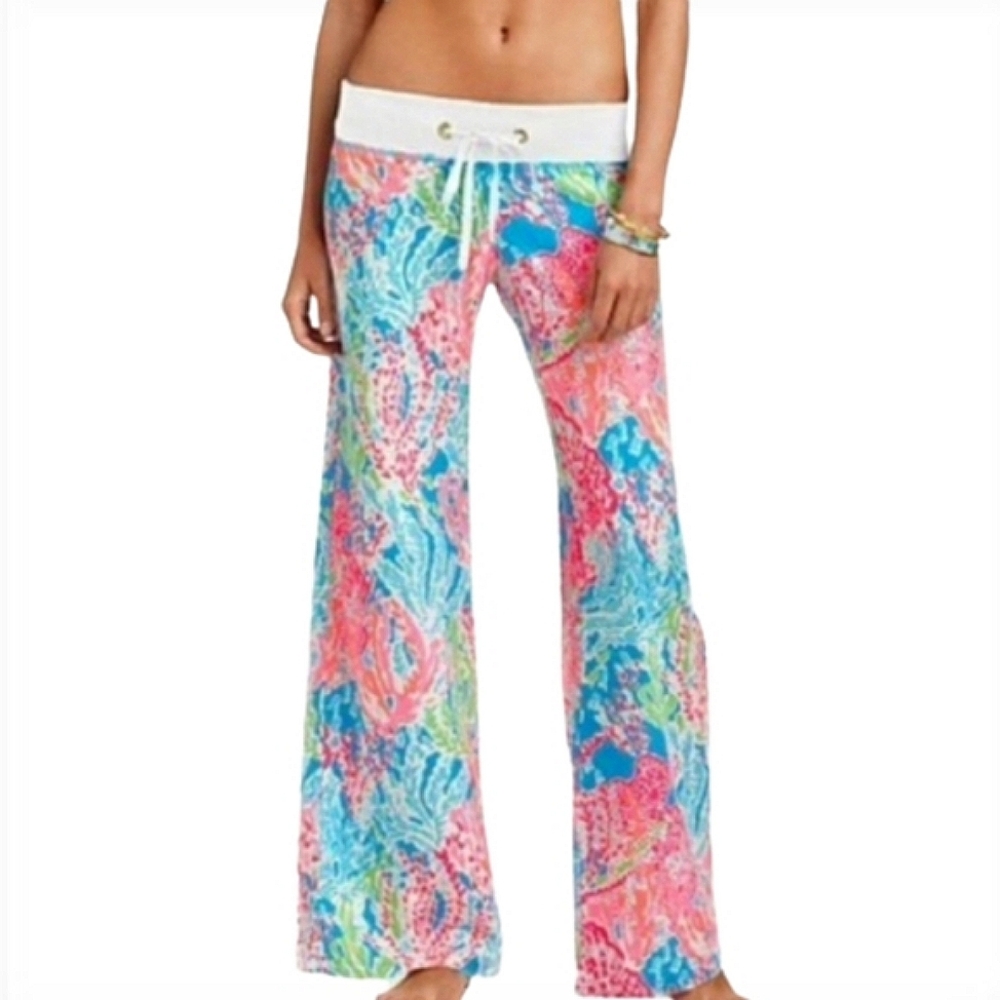 Rare Print Lilly Pulitzer Rare Print Coral Reef Wide Leg Cha Cha Beach Pants